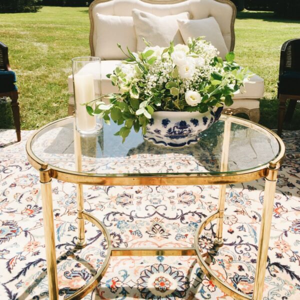 Vintage Brass & Glass Oval Accent Table